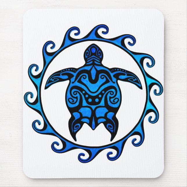 Blue Tribal Turtle Sun Mousepad (Vorne)