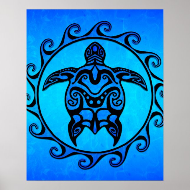 Blue Tribal Turtle Sun Poster (Vorne)