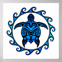 Blue Tribal Turtle Sun