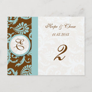 Blue Trim Damask Wirbel Tischnummer Cards