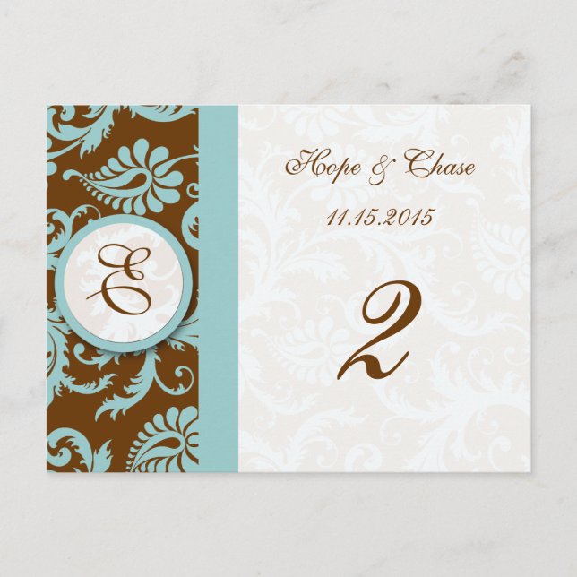 Blue Trim Damask Wirbel Tischnummer Cards (Vorderseite)