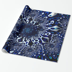 Blue Trippy Psychedelic Fine Fraktal Abstrakt Geschenkpapier