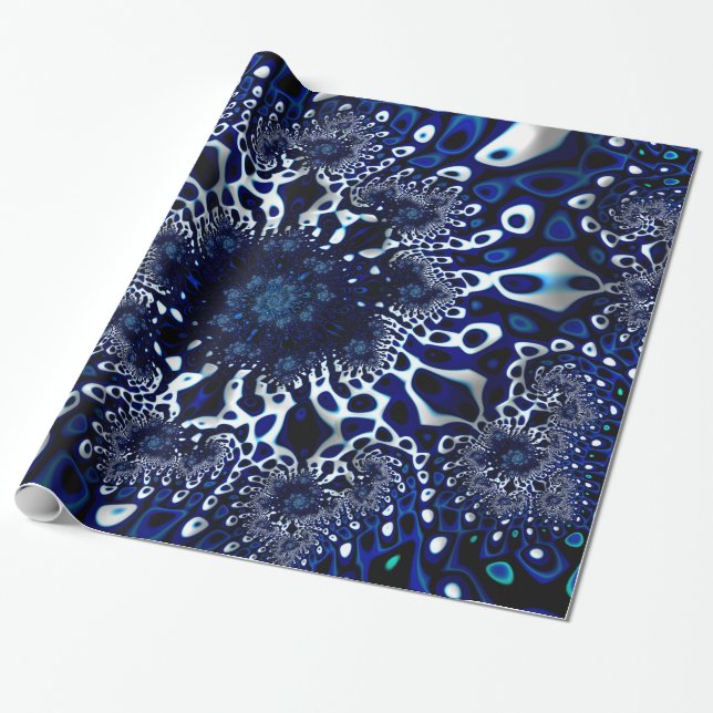 Blue Trippy Psychedelic Fine Fraktal Abstrakt Geschenkpapier (Ungerollt)