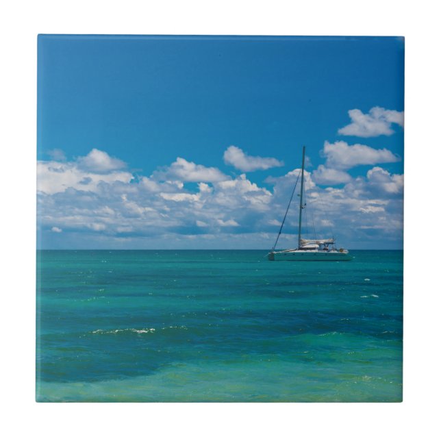 Blue Tropical Bay Seascape Fliese (Vorderseite)