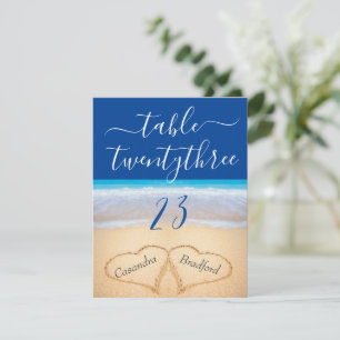 Blue Tropical Beach Hearts Wedding Tischnummer