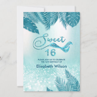 Blue Tropical Blätter schicke trendige Glitterie Einladung