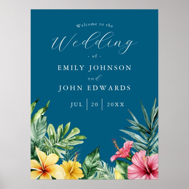 Blue Tropical Blume Hochzeitssymbol Poster (Vorne)