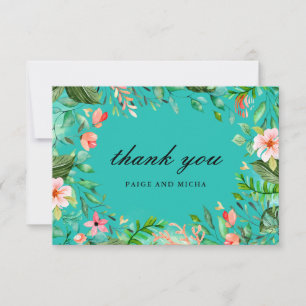 Blue Tropical Botanical Wedding Dankeschön Card Dankeskarte