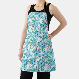 Blue Tropical Floral Monogram All-Over Print Schür Schürze