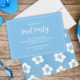 Blue Tropical Floral Summer Party Custom Einladung