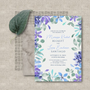 Blue Tropical Floral Wedding Einladung