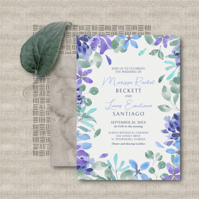 Blue Tropical Floral Wedding Einladung (Von Creator hochgeladen)