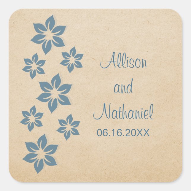 Blue Tropical Floral Wedding Stickers (Vorderseite)