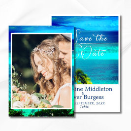 Blue Tropical Foto Ocean Hochzeit in Urlaubsort Save The Date