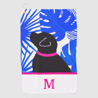 Blue Tropical Island Black Dog Golf Handtuch
