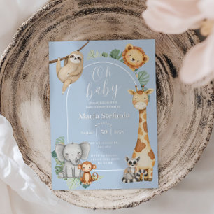 Blue Tropical Jungle Safari Animals Baby Dusche Einladung