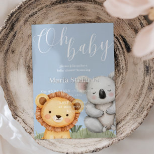 Blue Tropical Jungle Safari Baby Shower Animes I Einladung