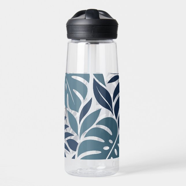 Blue Tropical Leaf Wrap Pattern Trinkflasche (Vorne)