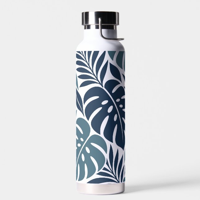 Blue Tropical Leaf Wrap Pattern Trinkflasche (Links)
