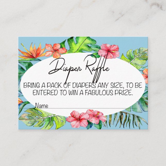 Blue Tropical Let's Flamingle Diaper Raffle Ticket Begleitkarte (Vorderseite)