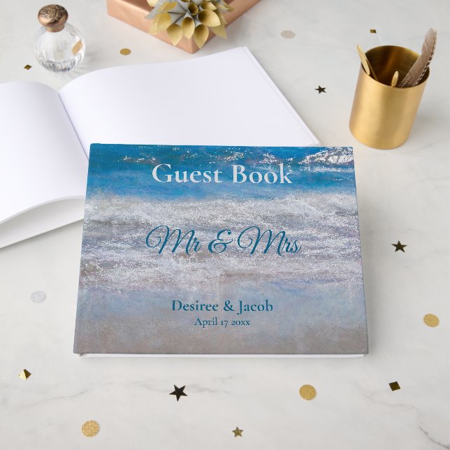 Blue Tropical Ocean Waves Coastal Hochzeit Gästebuch (Vorderseite Offen)
