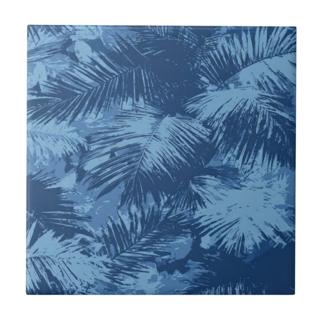 Blue Tropical Palm Leaf Fliese (Vorderseite)