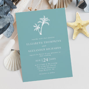 Blue Tropical Palm Tree Beach Hochzeit Einladung