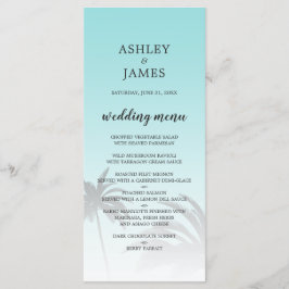 Blue Tropical Palm Tree Beach Hochzeit Menükarte