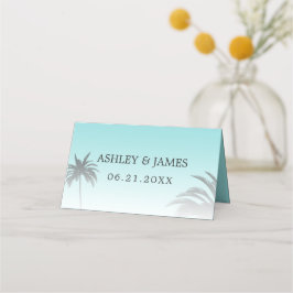 Blue Tropical Palm Tree Beach Hochzeit Platzkarte