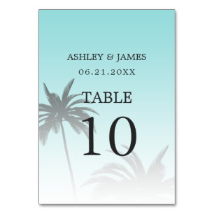 Blue Tropical Palm Tree Beach Hochzeit Tischnummer