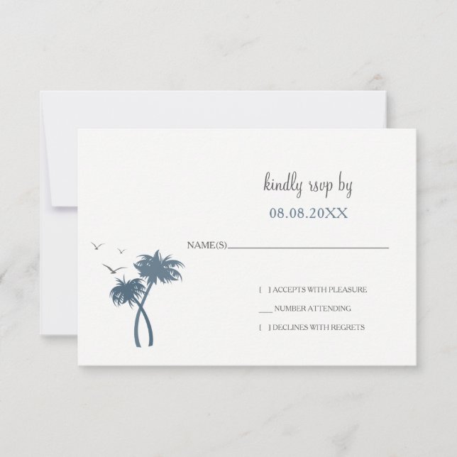 Blue Tropical Palm Tree Wedding rsvp (Vorderseite)