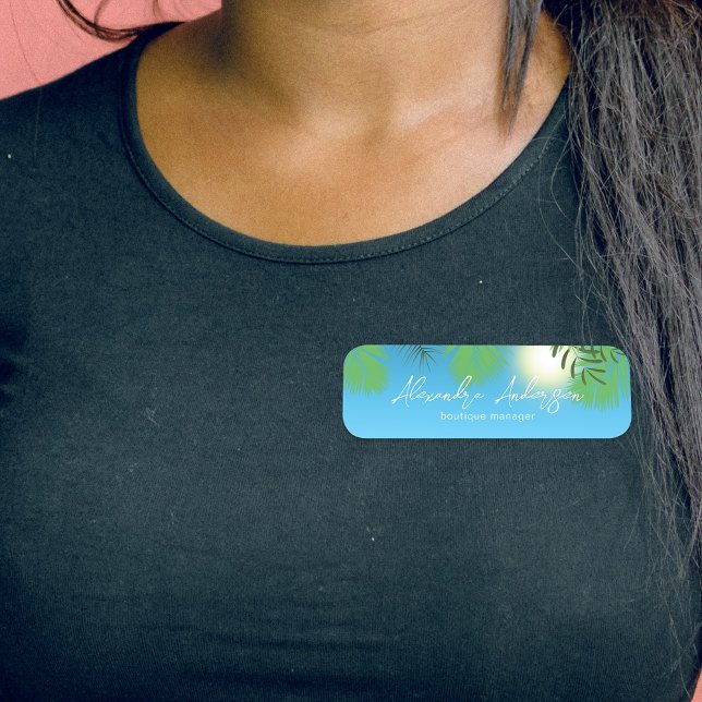 Blue Tropical Summer Sky Modern Script Custom Namensschild (Von Creator hochgeladen)