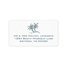 Blue Tropical Twin Palm Trees UAWG Address Labels