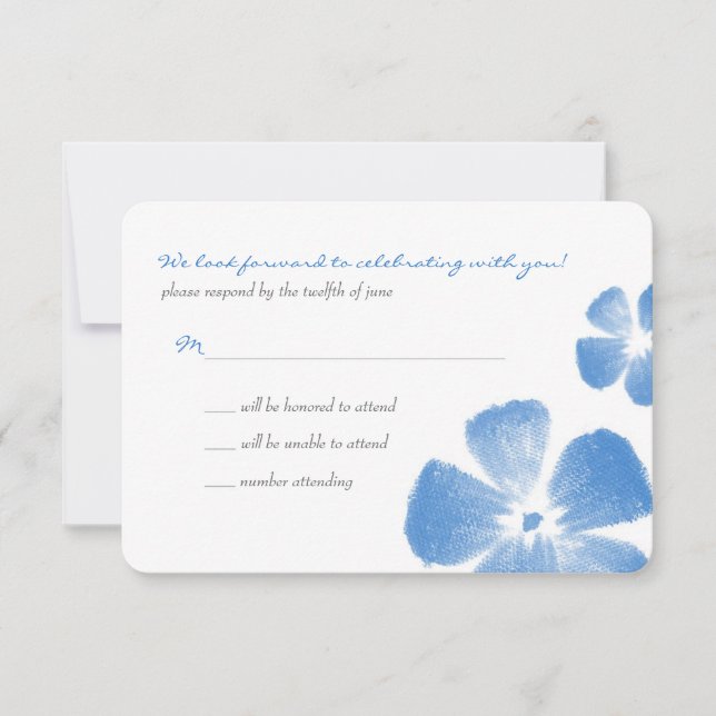 Blue Tropical Watercolor Blume Hochzeit RSVP (Vorderseite)