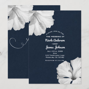 Blue Tropical Wedding Einladungen für White Hibisk