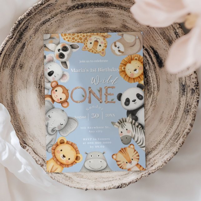 Blue Tropical Wild One Jungle Safari Einladung (Von Creator hochgeladen)