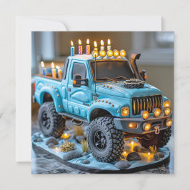 Blue Truck Birthday Cake Headlights Kerzen Karte