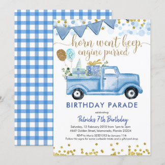 Blue Truck Boy Drive by Birthday Parade Einladung