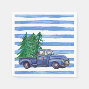 Blue Truck Christmas Napkins Custom Serviette