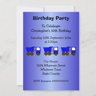 Blue Truck Design Boys Geburtstagsparty Einladung
