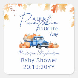 Blue Truck & Little Pumpkin on The Way Baby Dusche Quadratischer Aufkleber