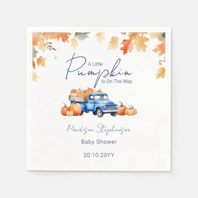 Blue Truck & Little Pumpkin on The Way Baby Dusche Serviette (Vorderseite)