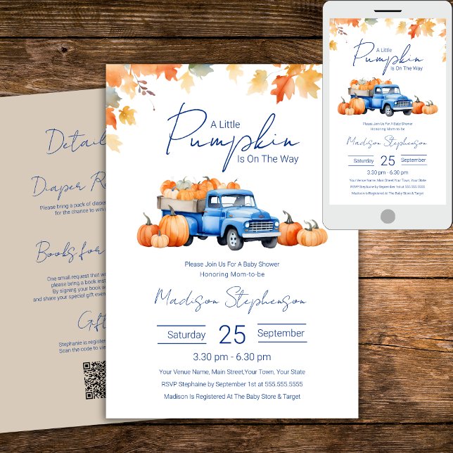 Blue Truck & Little Pumpkin on The Way QR Code Einladung (Von Creator hochgeladen)