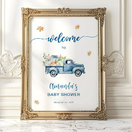 Blue Truck Pumpkin Baby Dusche Begrüßungszeichen Poster
