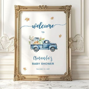 Blue Truck Pumpkin Baby Dusche Begrüßungszeichen Poster