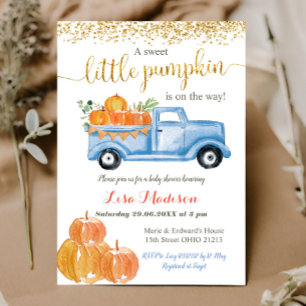 Blue Truck Pumpkin ist auf dem Weg Babydusche Einladung