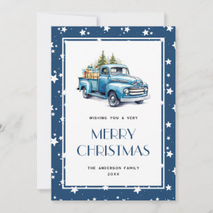 Blue Truck Snow Stars Frohe Weihnachtskarten Feiertagskarte