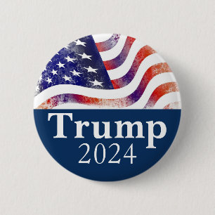 Blue Trump 2024 verblasste amerikanische Flag-Kamp Button
