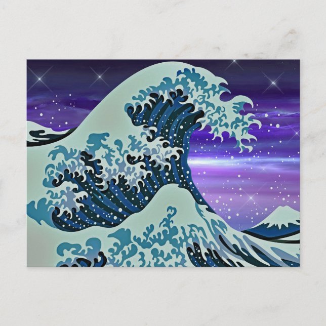 Blue Tsunami Wave Japanisch Zeichnend Postkarte (Vorderseite)