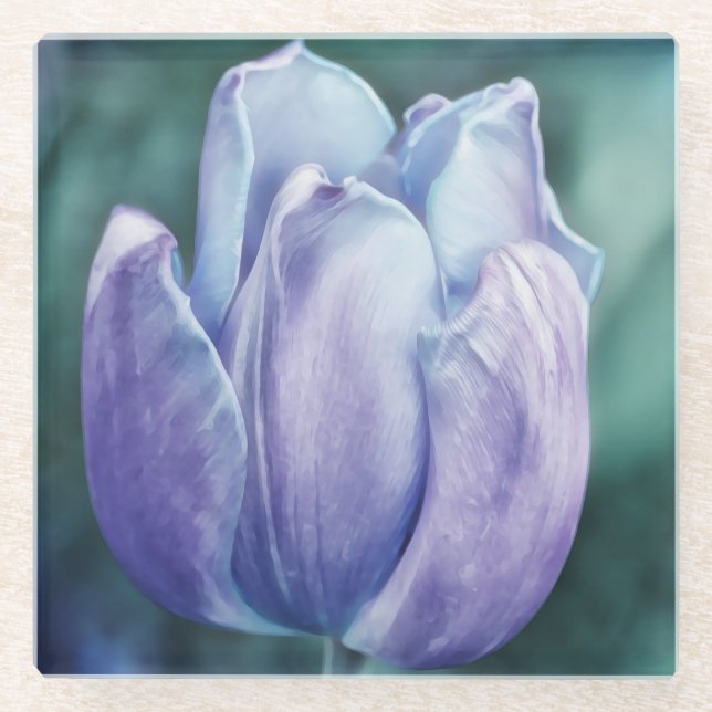 Blue Tulip Blume Art Glass Untersetzer (Vorderseite)